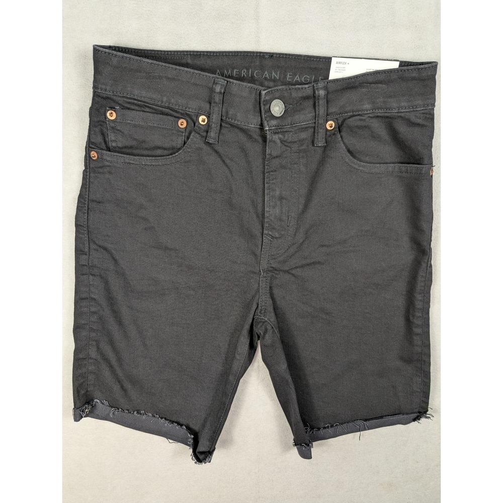 American Eagle Airflex+ Jean Shorts Black Cuffed Hem Size 28 NWT